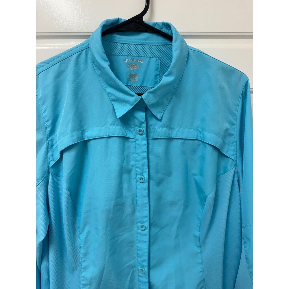 Reel Legends Women XL Aqua Blue Keep It Cool Long Sleeve Fishing Shirt Vent Back